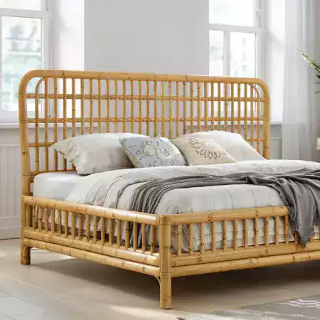 Luxury Queen Bamboo Bed with Decorative Headboard and Spacious Design for Modern Master Bedrooms