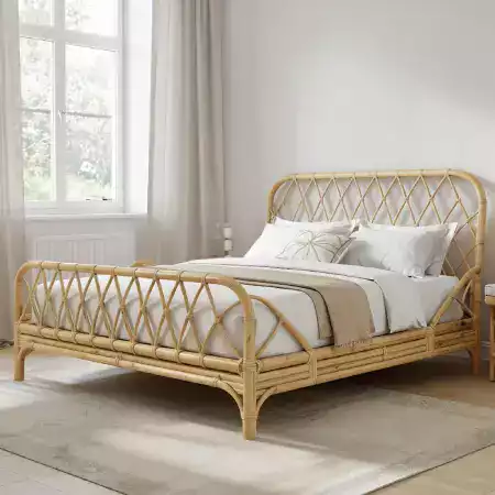 Royal King Bamboo Bed with Intricate Weaving Details and Premium Craftsmanship for Luxury Homes