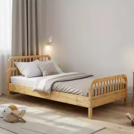 Modern Teen Bamboo Bed with Built-in Study Desk and USB Charging Ports for Ages 11-15