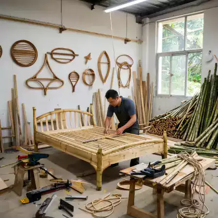 Traditional Bamboo Treatment Area with Four Large Stone Tanks and Natural Drying Yard in Wayanad Workshop