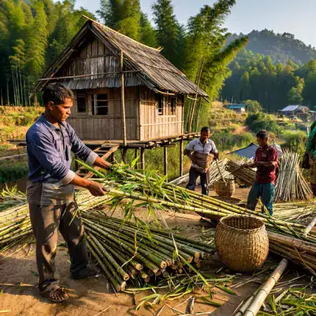 Sustainable Bamboo Harvesting at Partner Farm in Wayanad Showing Two New Shoots Planted for Every Harvested Stalk